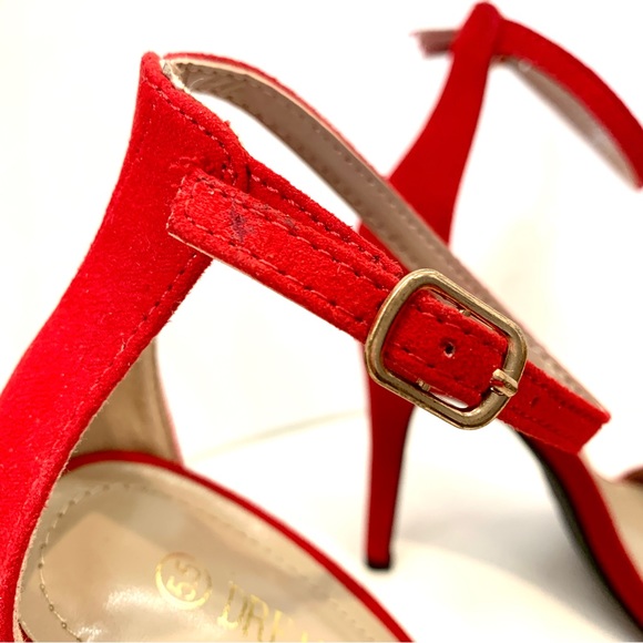 Dream Pairs Karrie Ankle Strap High Heel Stiletto Sandals in Red Suede Size 5.5 - Picture 7 of 10